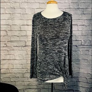 Max Studio long knit sweater with tie bottom, marled black, size M